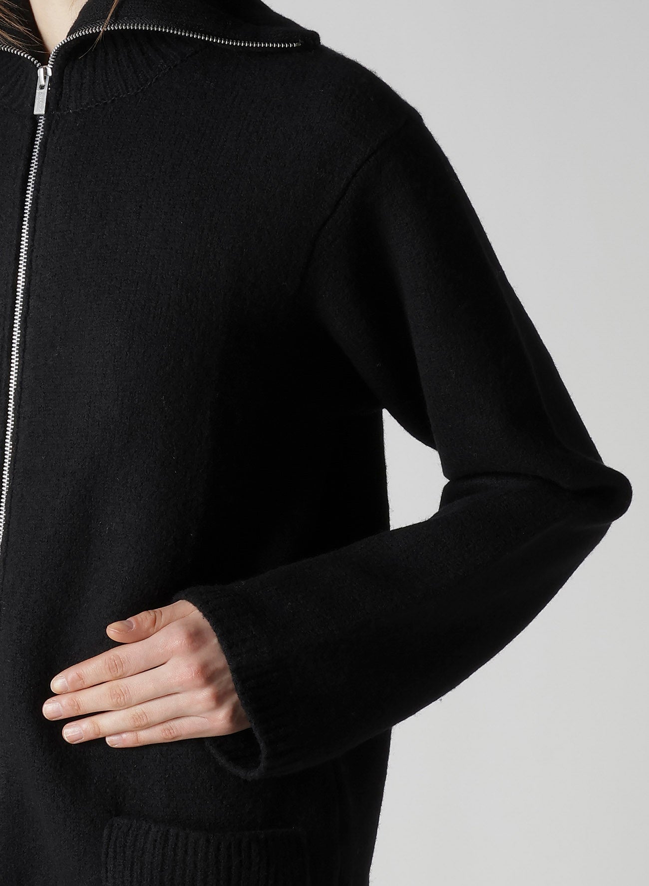 5G3P PLAIN STITCH 1x1 RIB BIG HIGH NECK ZIP CARDIGAN