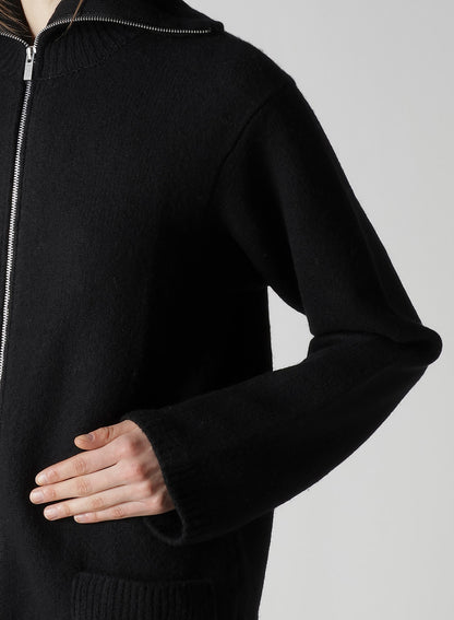 5G3P PLAIN STITCH 1x1 RIB BIG HIGH NECK ZIP CARDIGAN