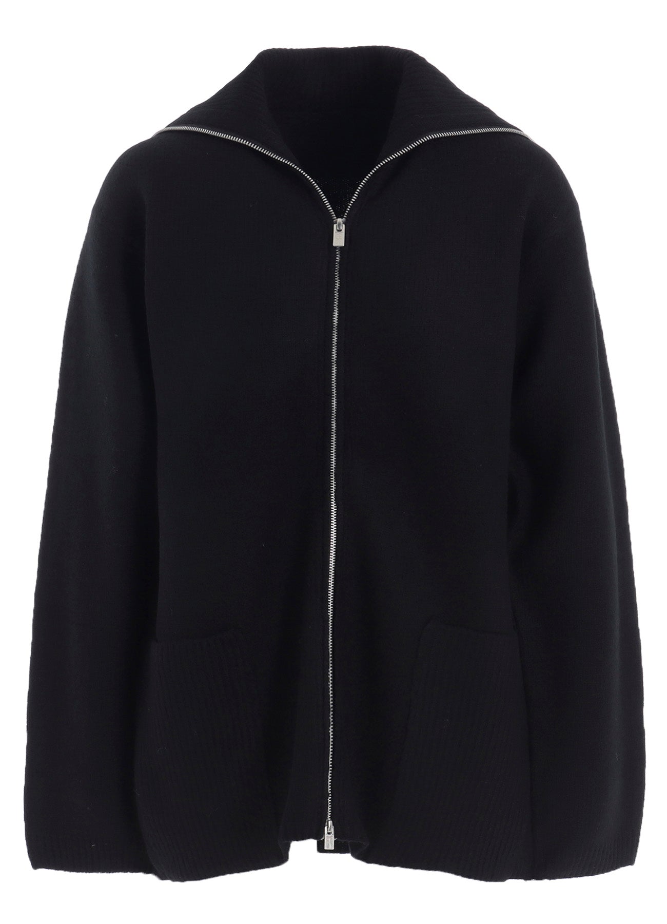 5G3P PLAIN STITCH 1x1 RIB BIG HIGH NECK ZIP CARDIGAN
