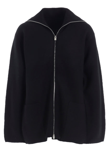 5G3P PLAIN STITCH 1x1 RIB BIG HIGH NECK ZIP CARDIGAN