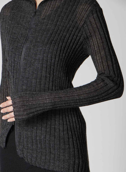 RIB DIAGONAL ZIP CARDIGAN