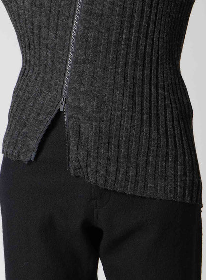 RIB DIAGONAL ZIP CARDIGAN