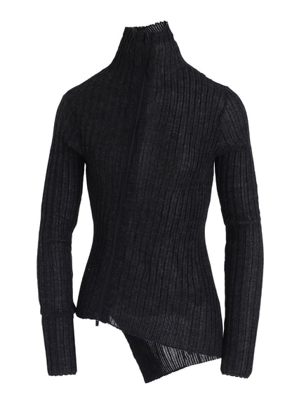 RIB DIAGONAL ZIP CARDIGAN