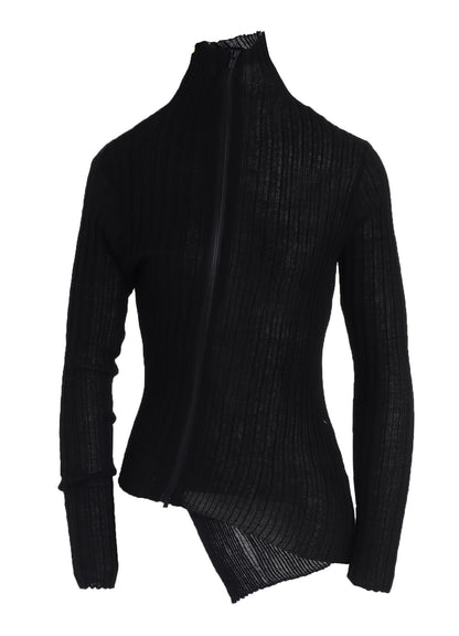 RIB DIAGONAL ZIP CARDIGAN