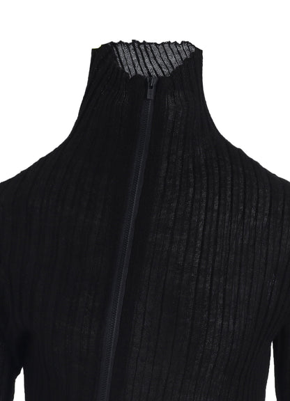 RIB DIAGONAL ZIP CARDIGAN