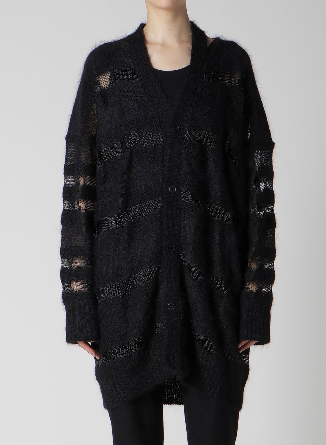 5G STRIPE PATTERN DAMAGED STRIPE CARDIGAN