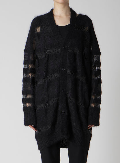 5G STRIPE PATTERN DAMAGED STRIPE CARDIGAN