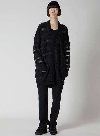 5G STRIPE PATTERN DAMAGED STRIPE CARDIGAN