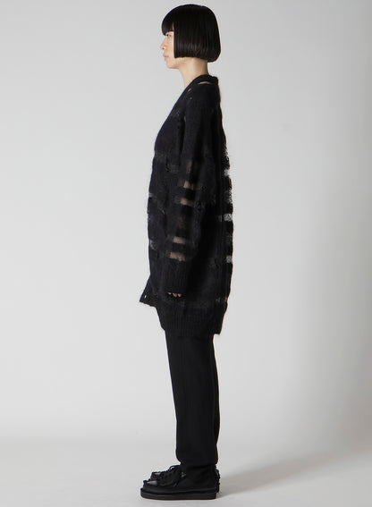 5G STRIPE PATTERN DAMAGED STRIPE CARDIGAN