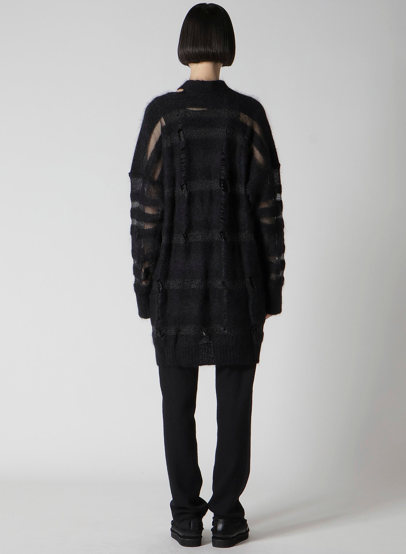 5G STRIPE PATTERN DAMAGED STRIPE CARDIGAN