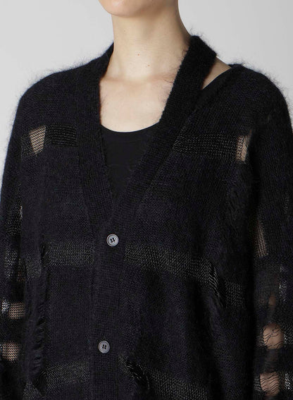 5G STRIPE PATTERN DAMAGED STRIPE CARDIGAN