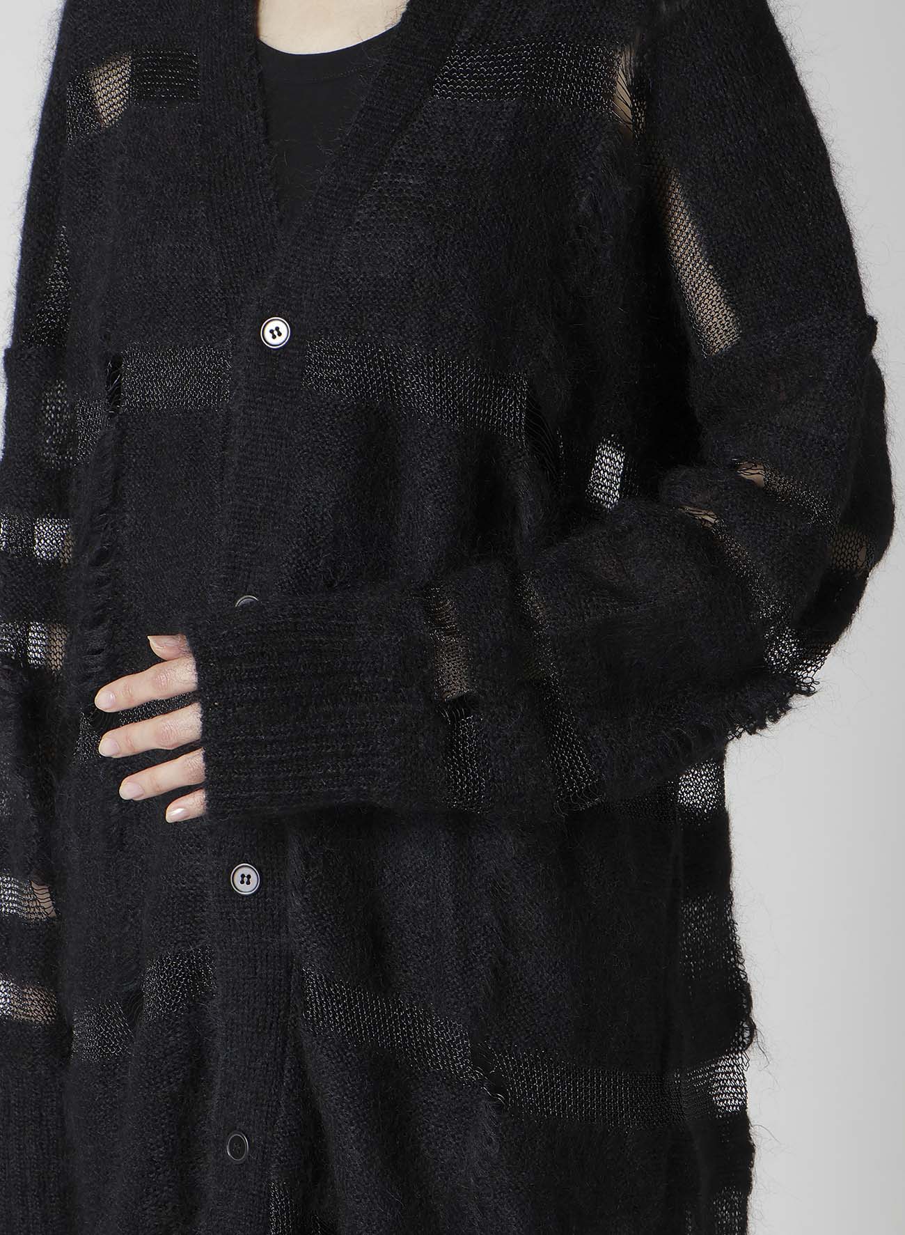 5G STRIPE PATTERN DAMAGED STRIPE CARDIGAN