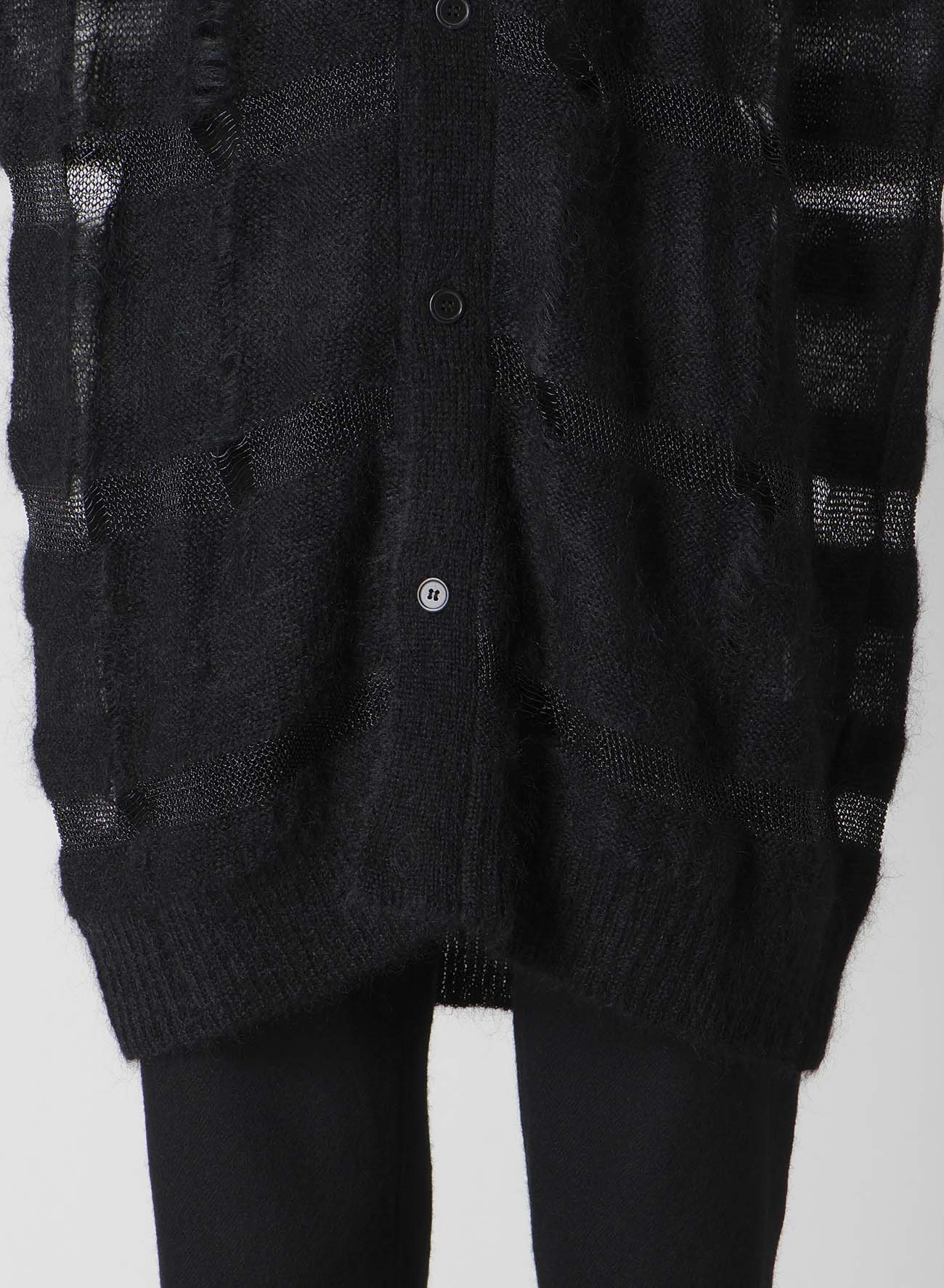 5G STRIPE PATTERN DAMAGED STRIPE CARDIGAN