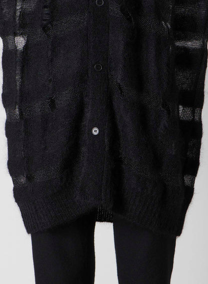 5G STRIPE PATTERN DAMAGED STRIPE CARDIGAN