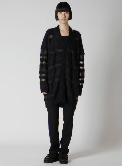 5G STRIPE PATTERN DAMAGED STRIPE CARDIGAN