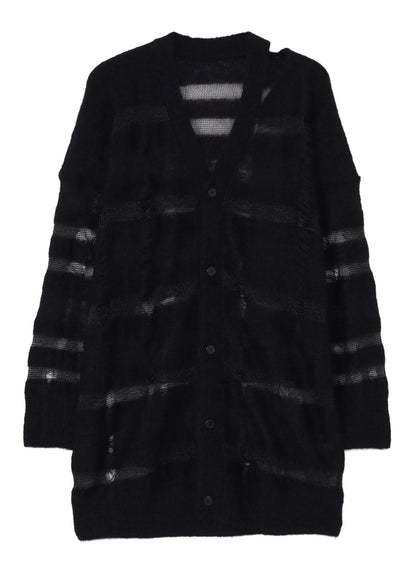 5G STRIPE PATTERN DAMAGED STRIPE CARDIGAN
