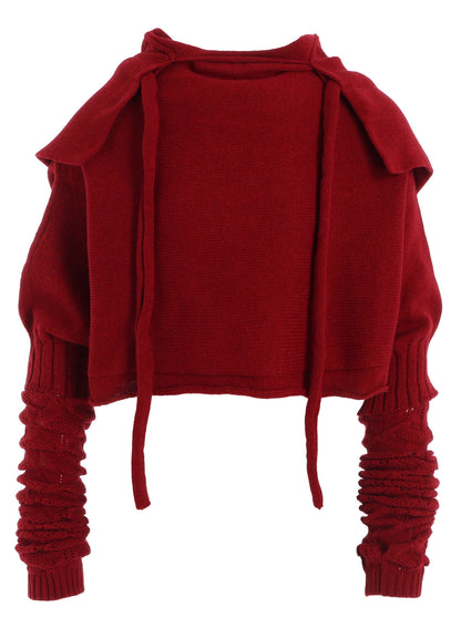 7G PLAIN STITCH LINKS CROPPED HOODIE PO W/ARM WARMERS