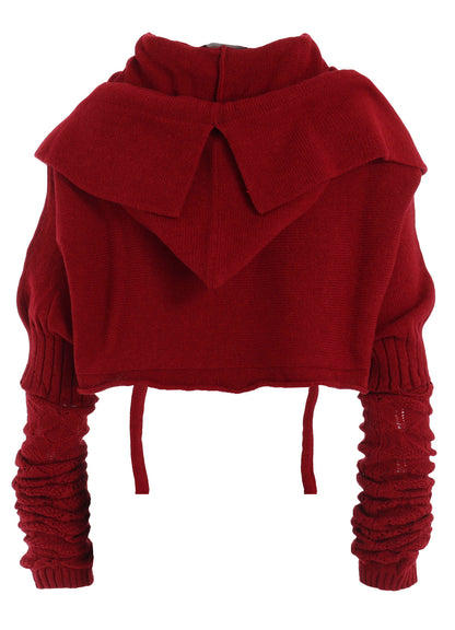 7G PLAIN STITCH LINKS CROPPED HOODIE PO W/ARM WARMERS