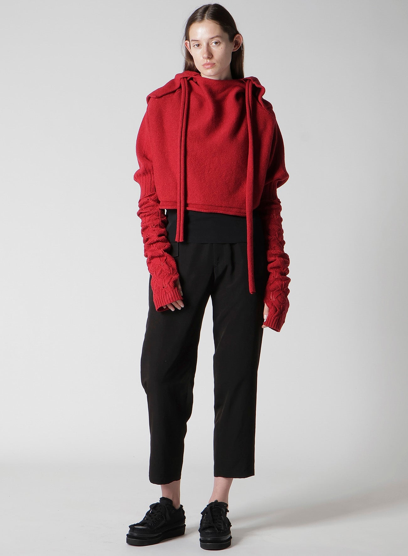 7G PLAIN STITCH LINKS CROPPED HOODIE PO W/ARM WARMERS
