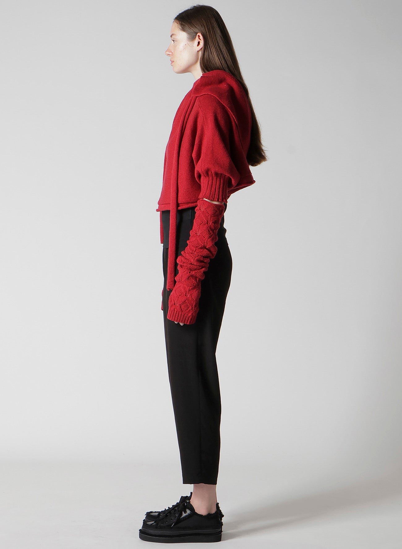 7G PLAIN STITCH LINKS CROPPED HOODIE PO W/ARM WARMERS