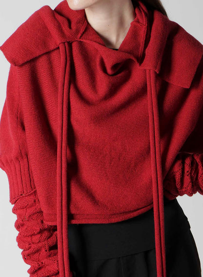 7G PLAIN STITCH LINKS CROPPED HOODIE PO W/ARM WARMERS