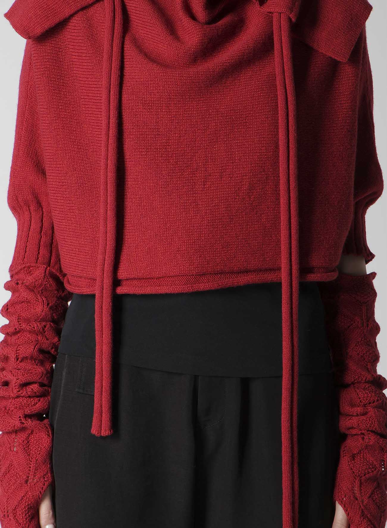 7G PLAIN STITCH LINKS CROPPED HOODIE PO W/ARM WARMERS