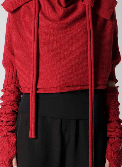 7G PLAIN STITCH LINKS CROPPED HOODIE PO W/ARM WARMERS