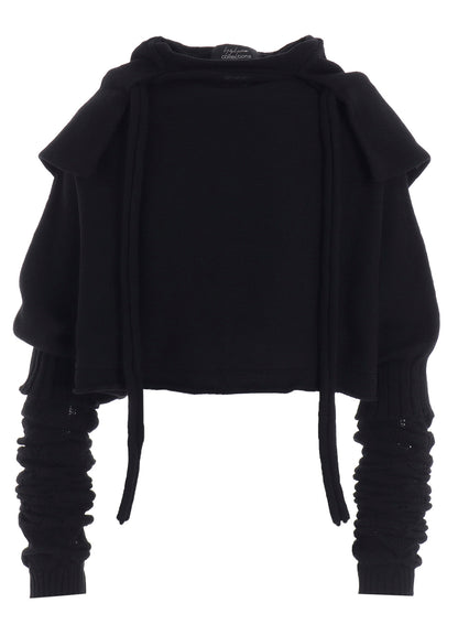 7G PLAIN STITCH LINKS CROPPED HOODIE PO W/ARM WARMERS