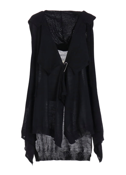 PLAIN STITCH+RIB DRAPED HOODIE VEST