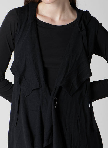 PLAIN STITCH+RIB DRAPED HOODIE VEST
