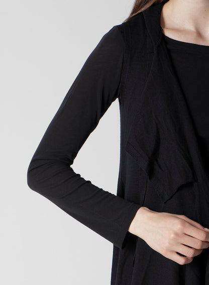 PLAIN STITCH+RIB DRAPED HOODIE VEST