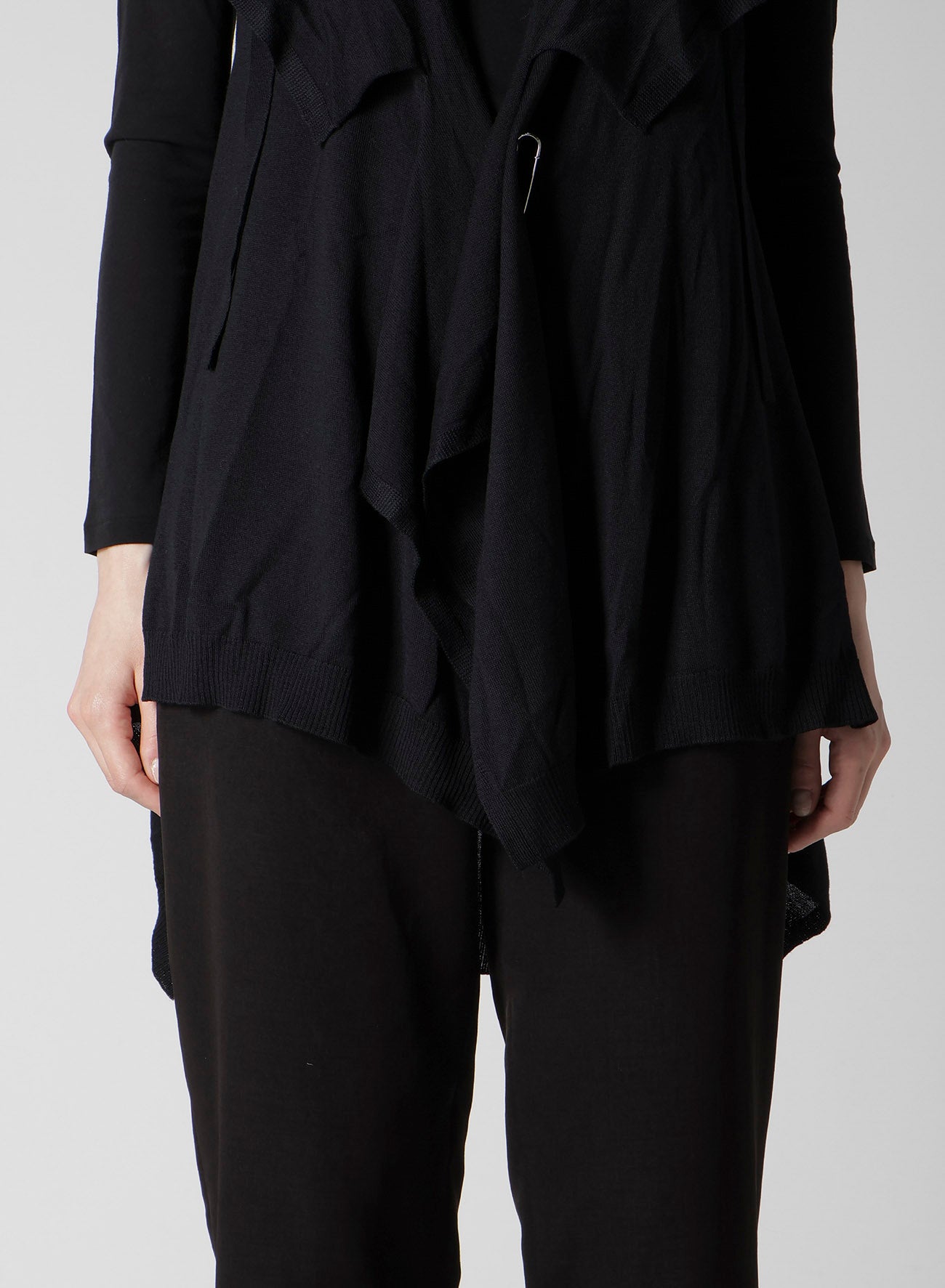 PLAIN STITCH+RIB DRAPED HOODIE VEST