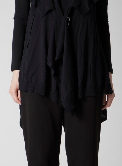 PLAIN STITCH+RIB DRAPED HOODIE VEST