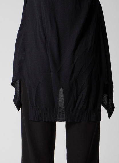 PLAIN STITCH+RIB DRAPED HOODIE VEST