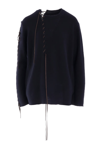 7G1P PLAIN STITCH+LEATHER STRING STRING ROUND NECK PO