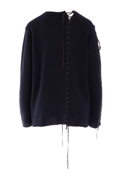 7G1P PLAIN STITCH+LEATHER STRING STRING ROUND NECK PO