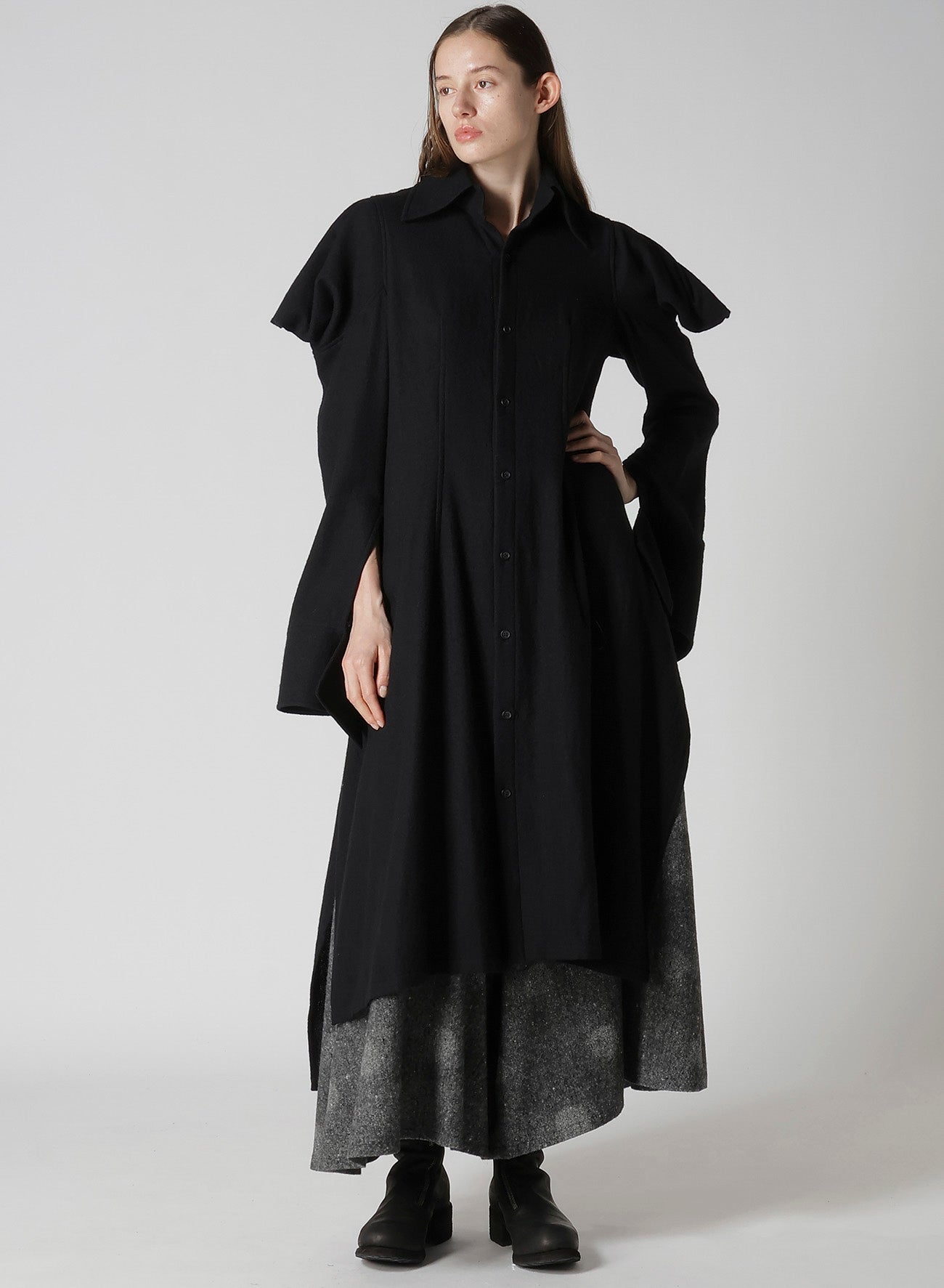 WOOL SHADOW DOT R GATHERED SKIRT