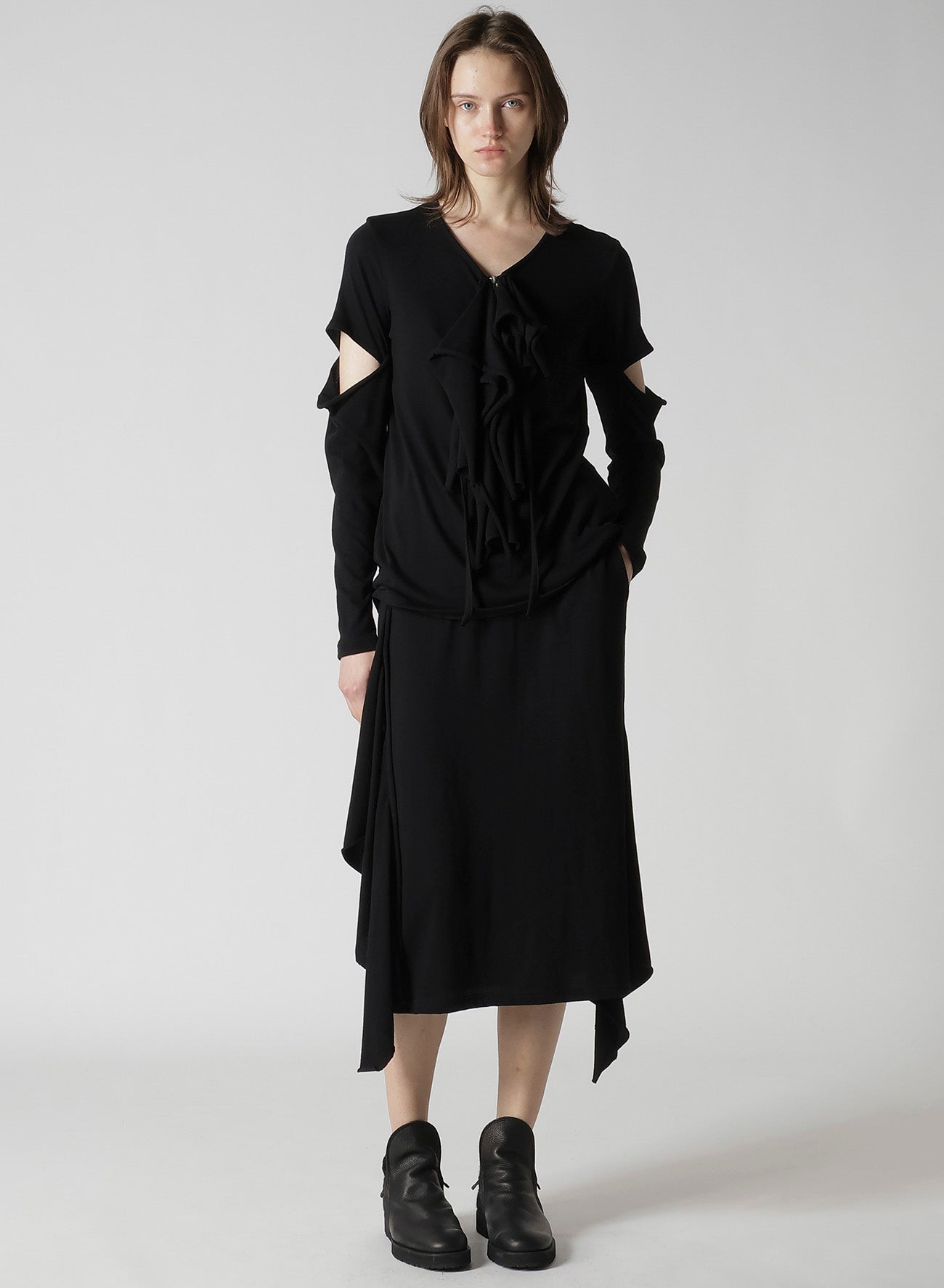 COTTON GAUZE DRAPED SKIRT