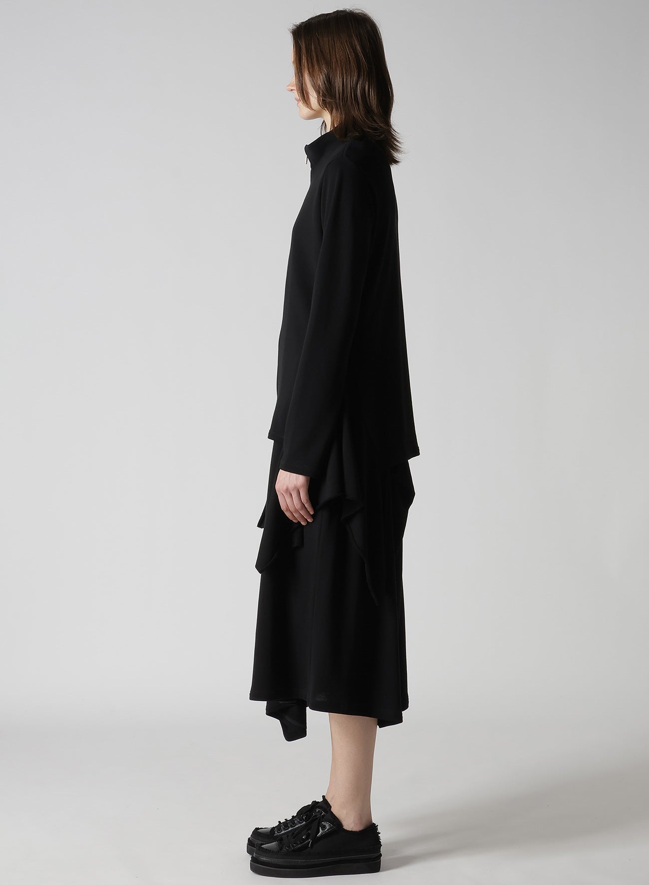 HIGH TWISTED GAUZE TERRY SIDE DRAPED ZIP CARDIGAN