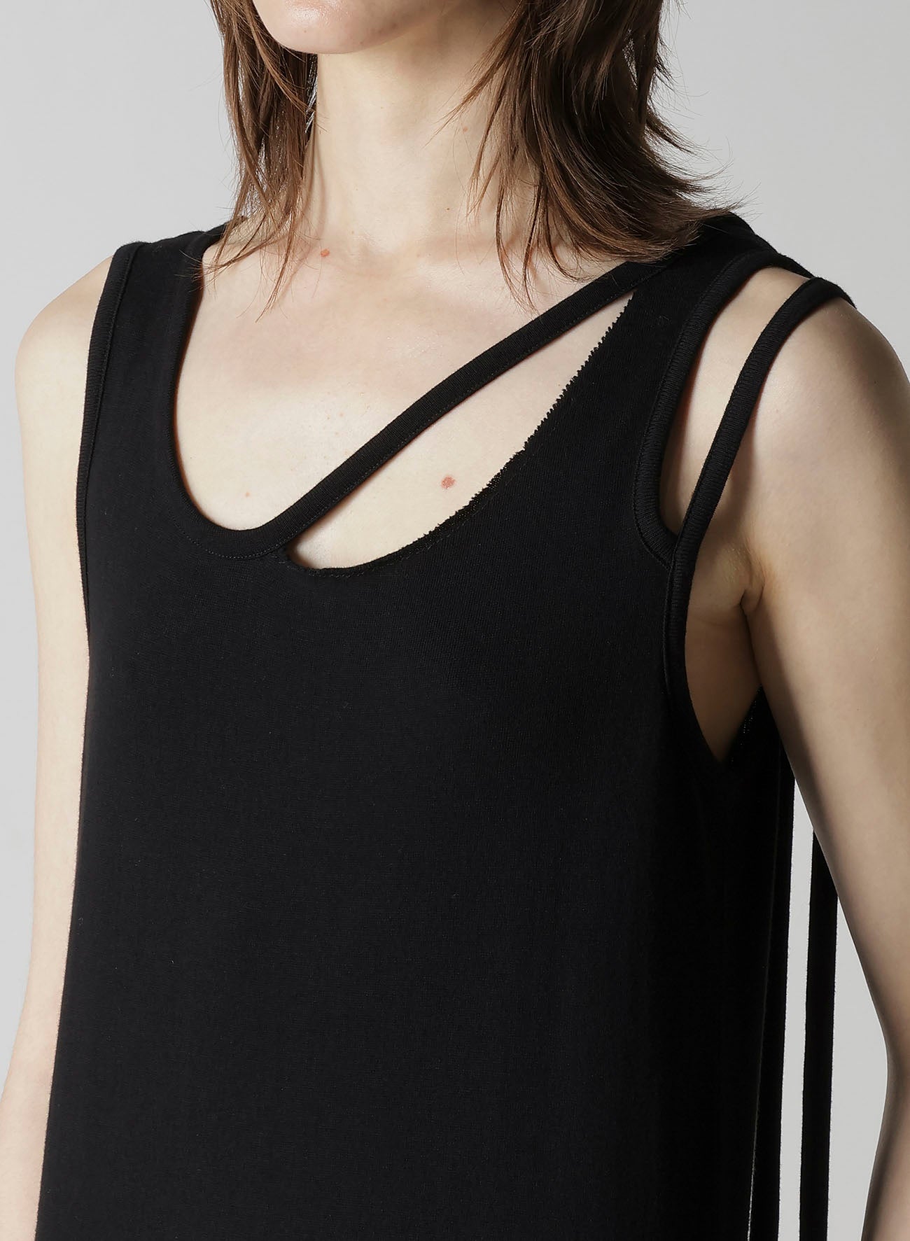 COTTON YAK SINGLE JERSEY SIDE DRAPED STRAP DRESS