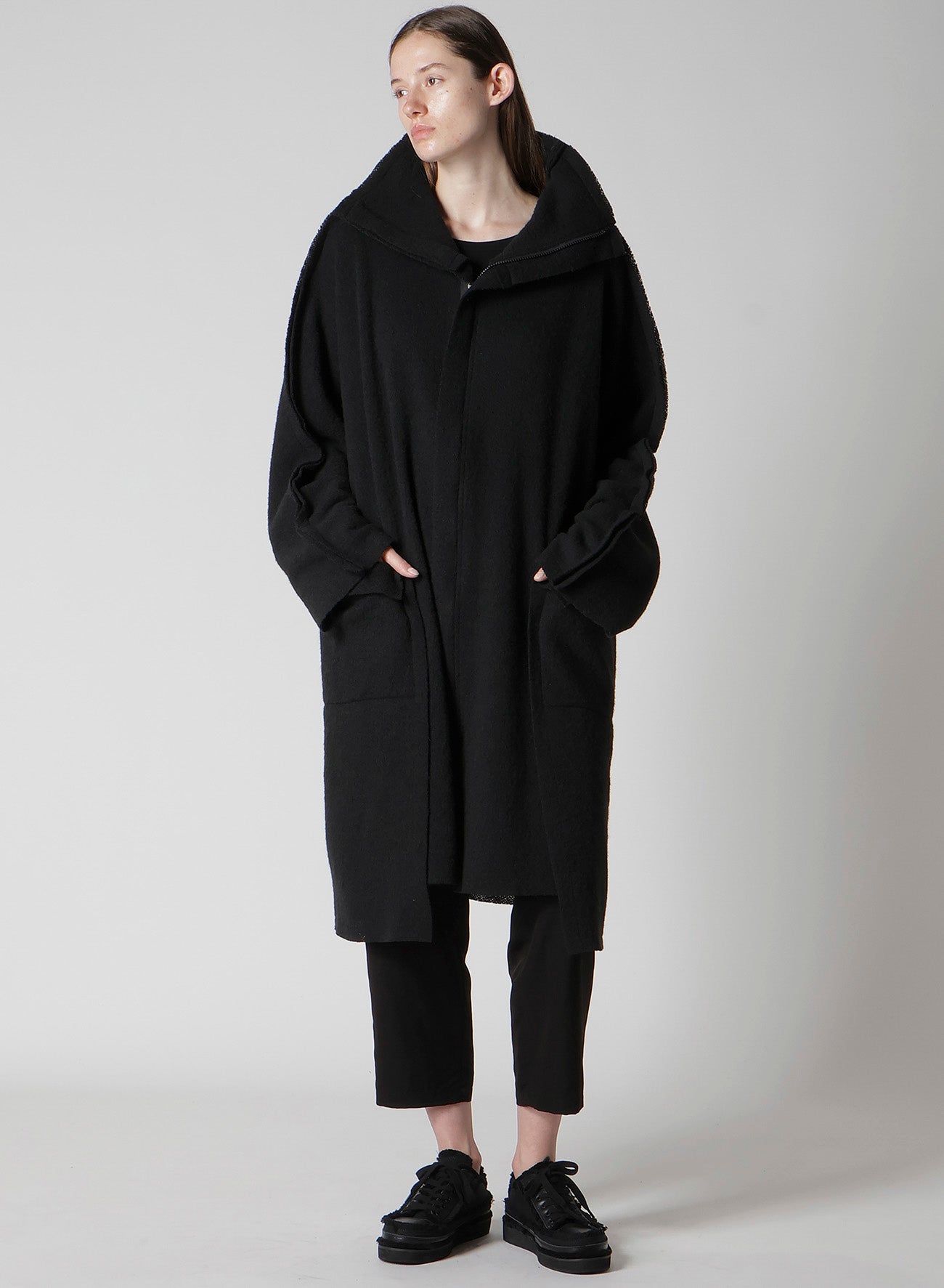 BRUSHED BOUCLE SEAM DETAIL COAT