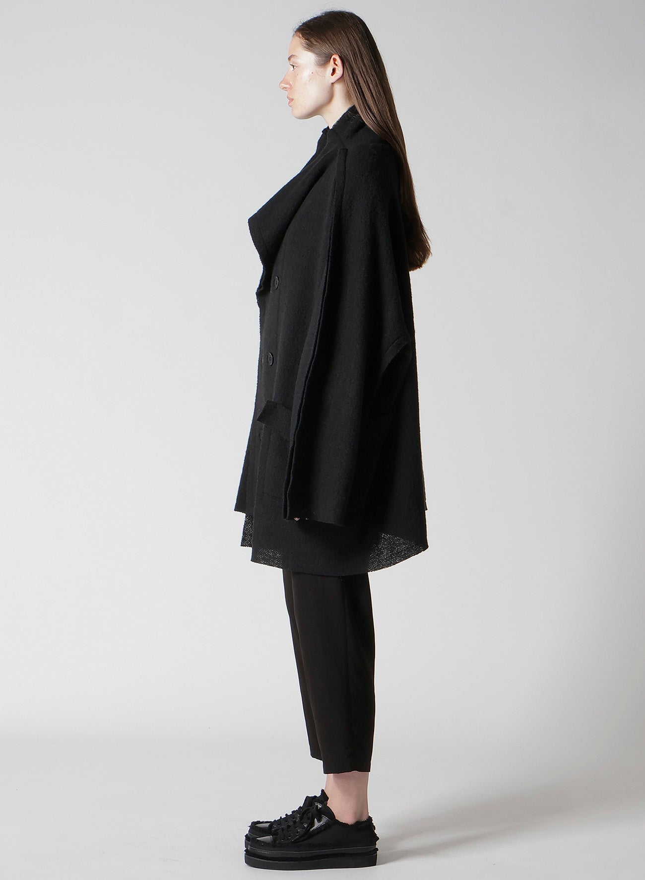BRUSHED BOUCLE SEAM DETAIL PEA COAT – THE SHOP YOHJI YAMAMOTO