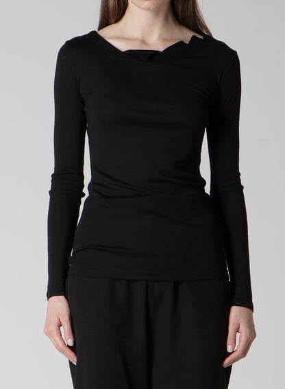 WOOL CHIFFON ZIG-ZAG NECK LINE LONG SLV T