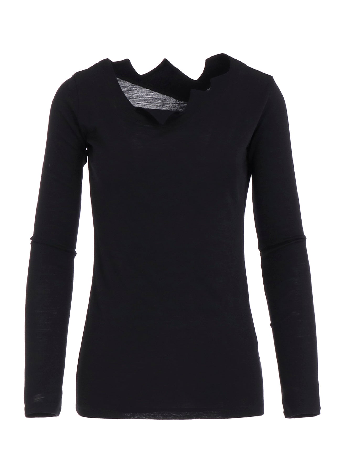 WOOL CHIFFON ZIG-ZAG NECK LINE LONG SLV T