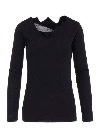 WOOL CHIFFON ZIG-ZAG NECK LINE LONG SLV T