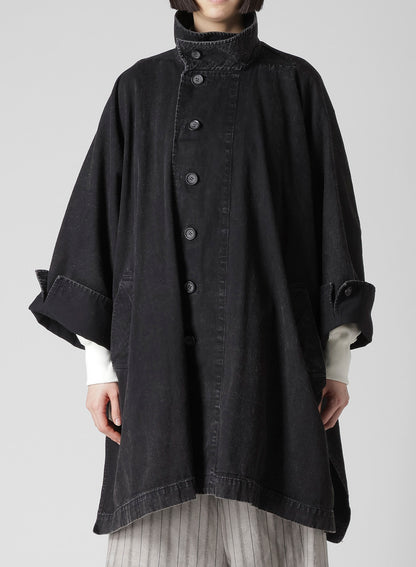 PERMANGANATE BLEACHED DENIM HIGH NECK COAT