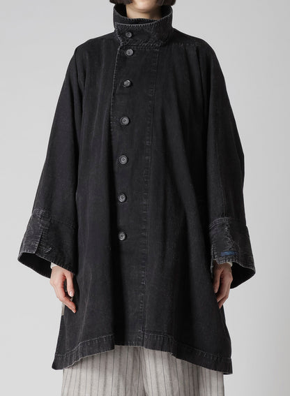 PERMANGANATE BLEACHED DENIM HIGH NECK COAT