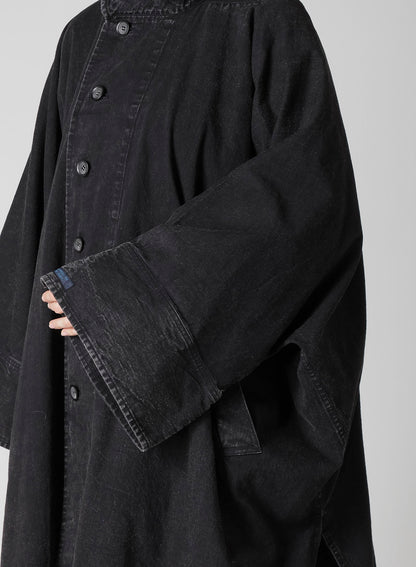 PERMANGANATE BLEACHED DENIM HIGH NECK COAT