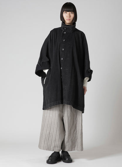 PERMANGANATE BLEACHED DENIM HIGH NECK COAT