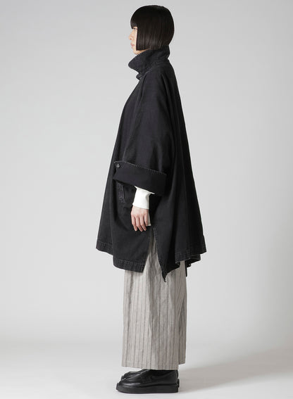 PERMANGANATE BLEACHED DENIM HIGH NECK COAT
